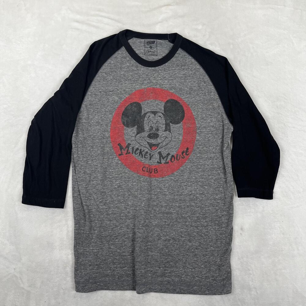 Old Navy Disney Mickey Mouse Club T-Shirt Size M Gray Raglan 3/4 Sleeve Retro